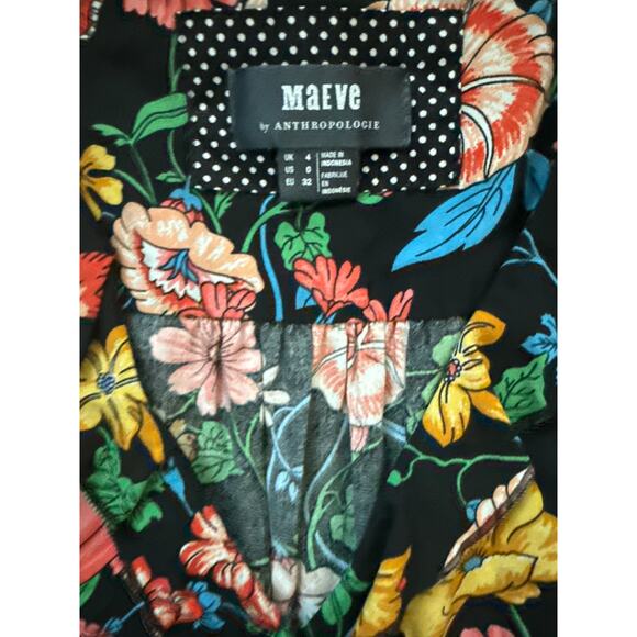 Anthropologie Maeve Bloedel Floral Mini Dress Black Size 0 - Picture 8 of 13